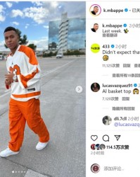 姆巴佩社交媒体展示篮球单打技巧，搭配创意大头玩偶合成图片