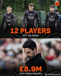 阿森纳夏季转会窗离队12人，收益总额竟不足900万英镑